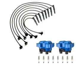 Aceon Set of 2 Blue Performance Plus Ignition Coil with Spark Plug & Wire Set Ford | Lincoln | Mazda | Mercury 1991-2001