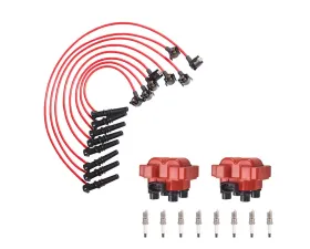 Aceon Set of 2 Red Aceon Sport Ignition Coil with Spark Plug & Performance Wire Set Ford | Lincoln | Mazda | Mercury 1991-2001