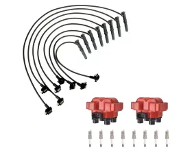 Aceon Set of 2 Red Aceon Sport Ignition Coil with Spark Plug & Wire Set Ford | Lincoln | Mazda | Mercury 1991-2001