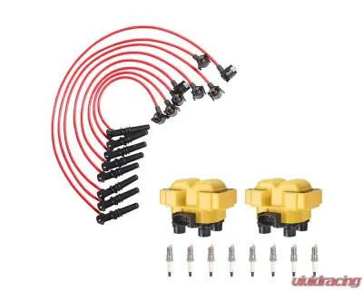 Aceon Set of 2 Yellow Heavy Duty Ignition Coil with Spark Plug & Performance Wire Set Ford | Lincoln | Mazda | Mercury 1991-2001 - 7805-1121K-B1