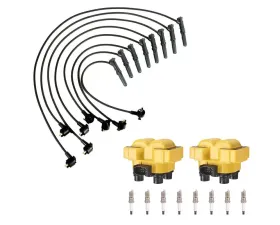 Aceon Set of 2 Yellow Heavy Duty Ignition Coil with Spark Plug & Wire Set Ford | Lincoln | Mazda | Mercury 1991-2001
