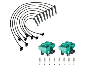 Aceon Set of 2 Green Performance Ignition Coil with Spark Plug & Wire Set Ford | Lincoln | Mazda | Mercury 1991-2001