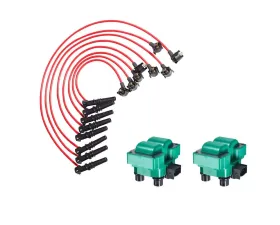 Aceon Set of 2 Green Performance Ignition Coil with Performance Wire Set Ford | Lincoln | Mazda | Mercury 1991-2001