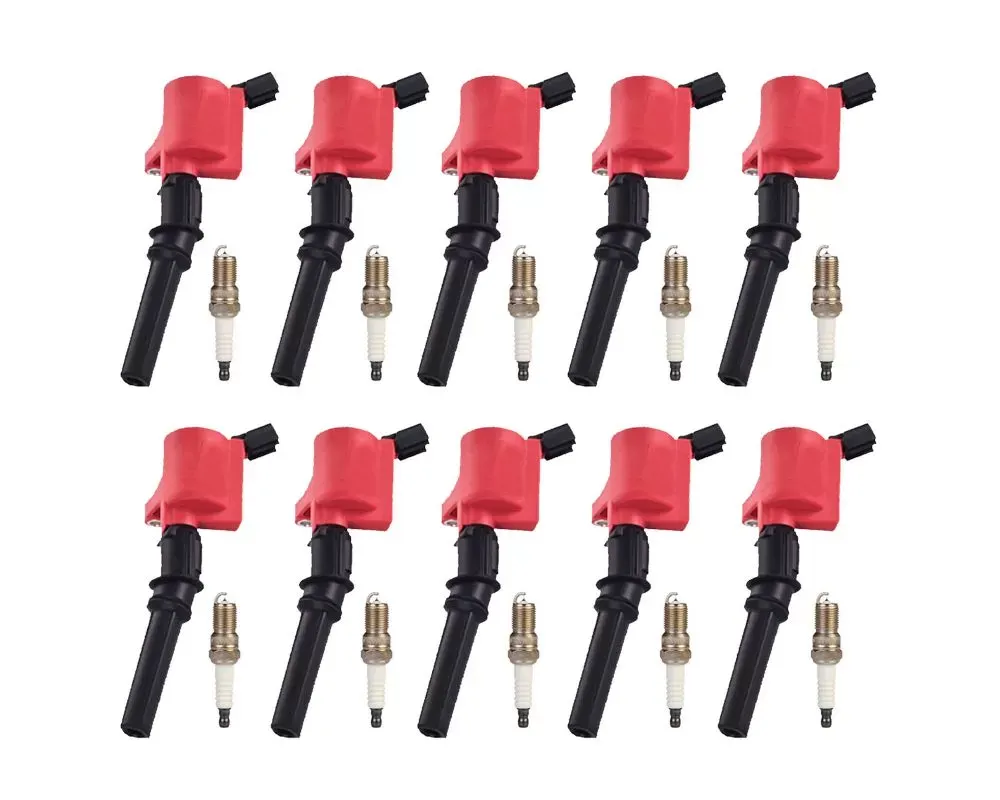 Aceon Set of 10 Red Aceon Sport Ignition Coil with Spark Plug Ford | Lincoln | Mercury 1997-2019 - 7805-1151J-B2