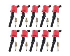 Aceon Set of 10 Red Aceon Sport Ignition Coil with Spark Plug Ford | Lincoln | Mercury 1997-2019