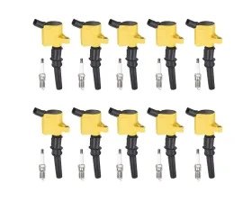 Aceon Set of 10 Yellow Heavy Duty Ignition Coil with Spark Plug Ford | Lincoln | Mercury 1998-2013