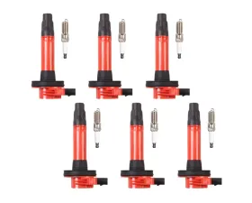 Aceon Set of 6 Red Aceon Sport Ignition Coil with Spark Plug Ford | Lincoln | Mazda | Mercury 2007-2014
