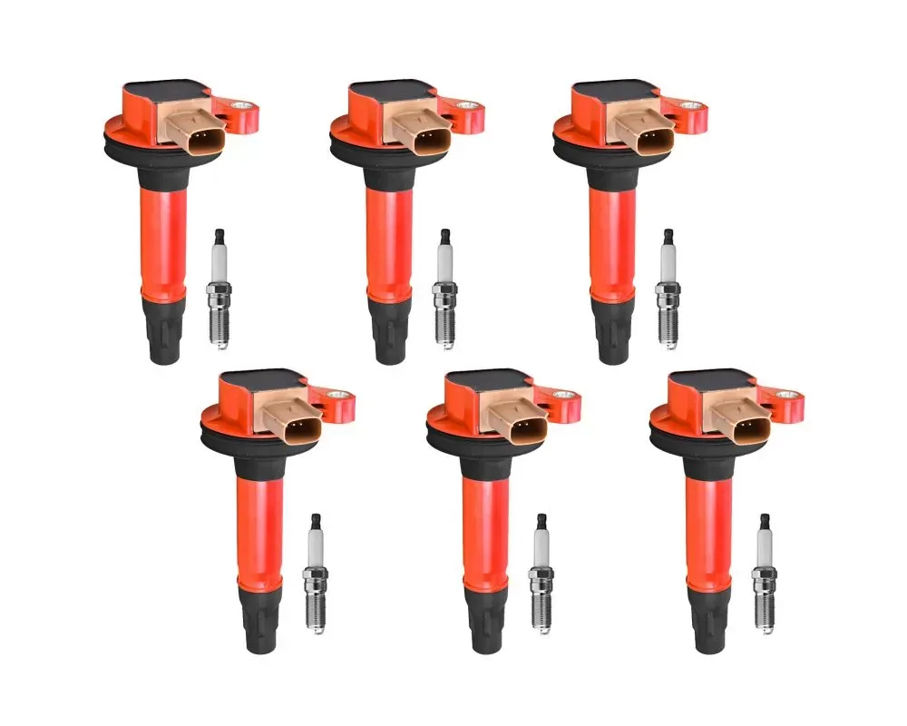Aceon Set of 6 Red Aceon Sport Ignition Coil with Spark Plug Ford | Lincoln 2011-2020 - 7805-1169J-B1