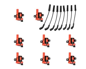 Aceon Set of 8 Red Aceon Sport Ignition Coil with Wire Set Buick | Cadillac | Chevrolet | GMC | Hummer 1999-2007