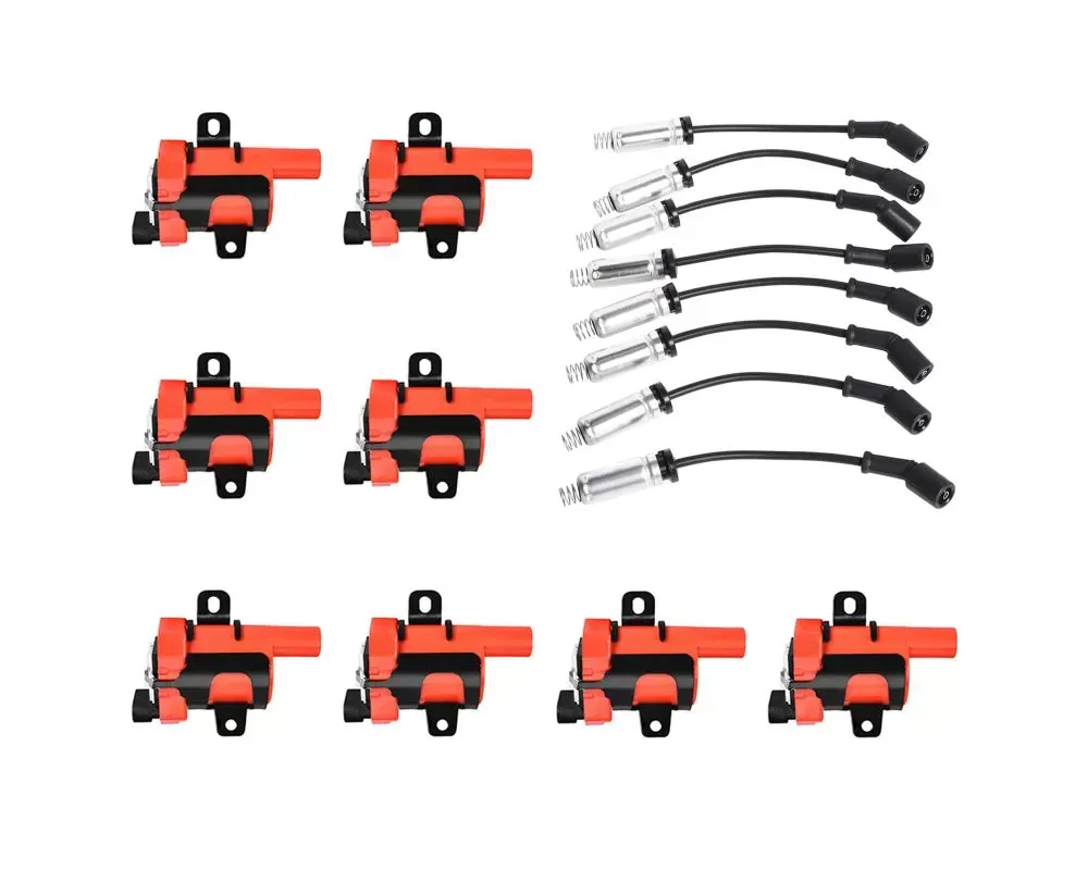 Aceon Set of 8 Red Aceon Sport Ignition Coil with Performance Wire Set Buick | Cadillac | Chevrolet | GMC | Hummer 1999-2007 - 7805-1213J-B2
