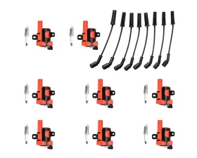 Aceon Set of 8 Red Aceon Sport Ignition Coil with Spark Plug & Wire Set Buick | Cadillac | Chevrolet | GMC | Hummer 1999-2007