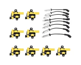 Aceon Set of 8 Yellow Heavy Duty Ignition Coil with Performance Wire Set Buick | Cadillac | Chevrolet | GMC | Hummer 1999-2007