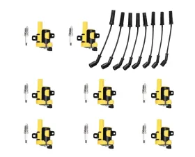 Aceon Set of 8 Yellow Heavy Duty Ignition Coil with Spark Plug & Wire Set Buick | Cadillac | Chevrolet | GMC | Hummer 1999-2007