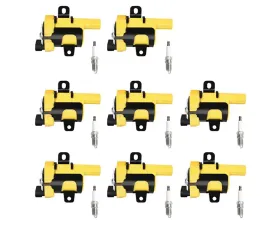Aceon Set of 8 Yellow Heavy Duty Ignition Coil with Spark Plug Buick | Cadillac | Chevrolet | GMC | Hummer 1999-2007