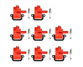 Aceon Set of 8 Red Aceon Sport Ignition Coil with Spark Plug Cadillac | Chevrolet | GMC | Pontiac 1997-2005