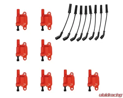 Aceon Set of 8 Red Aceon Sport Ignition Coil with OE Wire Set Buick | Cadillac | Chevrolet | GMC | Hummer | Isuzu | Pontiac 2004-2021 - 7805-1218J-B4