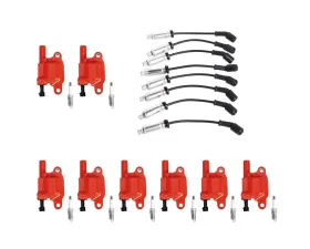 Aceon Set of 8 Red Aceon Sport Ignition Coil with Performance Wire Set & Spark Plug Buick | Cadillac | Chevrolet | GMC | Hummer | Isuzu | Pontiac 2004-2021