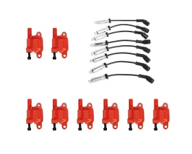 Aceon Set of 8 Red Aceon Sport Ignition Coil with Performance Wire Set Buick | Cadillac | Chevrolet | GMC | Hummer | Isuzu | Pontiac 2004-2021