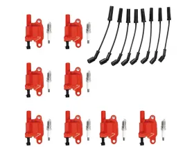 Aceon Set of 8 Red Aceon Sport Ignition Coil with Spark Plug & Wire Set Buick | Cadillac | Chevrolet | GMC | Hummer | Isuzu | Pontiac 2004-2021