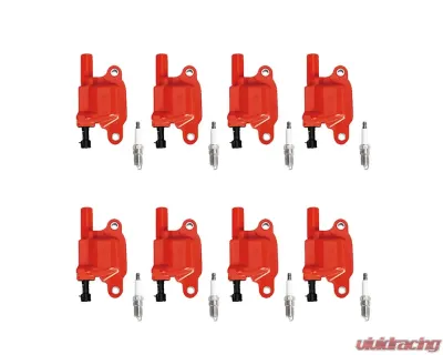Aceon Set of 8 Red Aceon Sport Ignition Coil with Spark Plug Buick | Cadillac | Chevrolet | GMC | Hummer | Pontiac 2004-2008 - 7805-1218J-B8