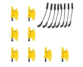 Aceon Set of 8 Yellow Heavy Duty Ignition Coil with OE Wire Set Buick | Cadillac | Chevrolet | GMC | Hummer | Isuzu | Pontiac 2004-2021