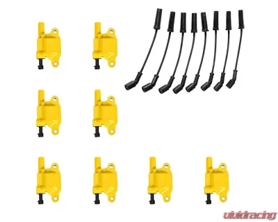 Aceon Set of 8 Yellow Heavy Duty Ignition Coil with OE Wire Set Buick | Cadillac | Chevrolet | GMC | Hummer | Isuzu | Pontiac 2004-2021 - 7805-1218K-B4