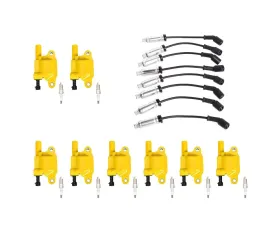 Aceon Set of 8 Yellow Heavy Duty Ignition Coil with Performance Wire Set & Spark Plug Buick | Cadillac | Chevrolet | GMC | Hummer | Isuzu | Pontiac 2004-2021