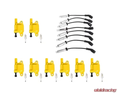 Aceon Set of 8 Yellow Heavy Duty Ignition Coil with Performance Wire Set & Spark Plug Buick | Cadillac | Chevrolet | GMC | Hummer | Isuzu | Pontiac 2004-2021 - 7805-1218K-B1