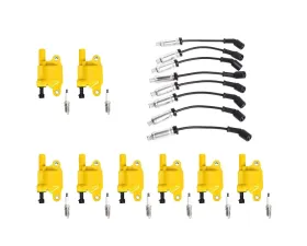 Aceon Set of 8 Yellow Heavy Duty Ignition Coil with Wire Set & Spark Plug Buick | Cadillac | Chevrolet | GMC | Hummer | Isuzu | Pontiac 2004-2021