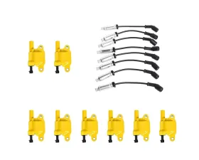 Aceon Set of 8 Yellow Heavy Duty Ignition Coil with Performance Wire Set Buick | Cadillac | Chevrolet | GMC | Hummer | Isuzu | Pontiac 2004-2021