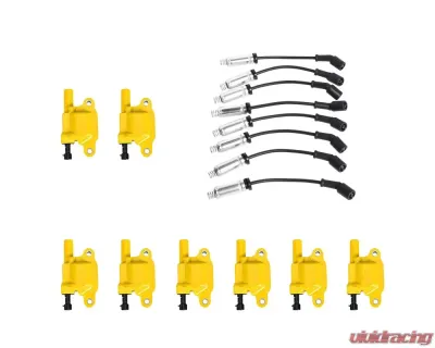 Aceon Set of 8 Yellow Heavy Duty Ignition Coil with Performance Wire Set Buick | Cadillac | Chevrolet | GMC | Hummer | Isuzu | Pontiac 2004-2021 - 7805-1218K-B5