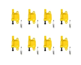 Aceon Set of 8 Yellow Heavy Duty Ignition Coil with Spark Plug Buick | Cadillac | Chevrolet | GMC | Hummer | Pontiac 2004-2008