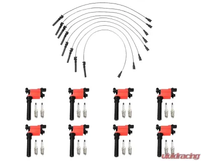 Aceon Set of 8 Red Aceon Sport Ignition Coil with Wire Set & Spark Plug Chrysler | Dodge | Jeep 2003-2005 - 7805-1351J-B2