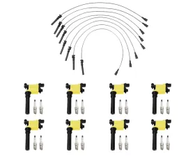 Aceon Set of 8 Yellow Heavy Duty Ignition Coil with Wire Set & Spark Plug Chrysler | Dodge | Jeep 2003-2005