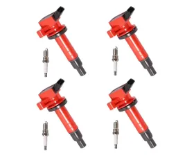 Aceon Set of 4 Red Aceon Sport Ignition Coil with Spark Plug Chevrolet | Pontiac | Toyota 1.8L 1999-2008