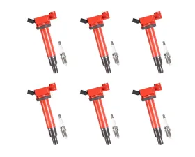 Aceon Set of 6 Red Aceon Sport Ignition with Spark Plug Coil Lexus | Toyota 3.0L & 3.3L V6 1999-2008