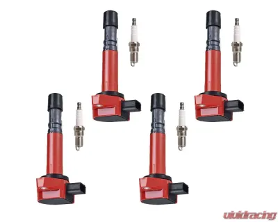 Aceon Set of 4 Red Aceon Sport Ignition Coil with Spark Plug Acura EL | MDX | Honda Accord | Civic 2001-2009 - 7805-3251J-B2