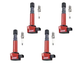 Aceon Set of 4 Red Aceon Sport Ignition Coil with OE Spark Plug Acura EL | MDX | Honda Accord | Civic 2001-2009