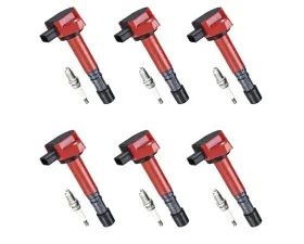 Aceon Set of 6 Red Aceon Sport Ignition Coil with Spark Plug Acura | Honda | Saturn 2001-2009