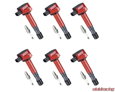 Aceon Set of 6 Red Aceon Sport Ignition Coil with Spark Plug Acura | Honda | Saturn 2001-2009 - 7805-3251J-B4