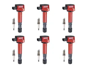 Aceon Set of 6 Red Aceon Sport Ignition Coil with Spark Plug Acura EL | MDX | Honda Accord | Civic 2001-2009