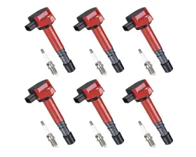 Aceon Set of 6 Red Aceon Sport Ignition Coil with OE Spark Plug Acura EL | MDX | Honda Accord | Civic 2001-2009