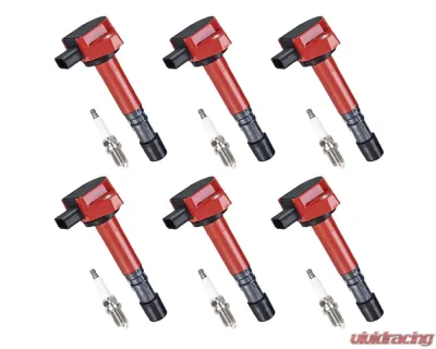 Aceon Set of 6 Red Aceon Sport Ignition Coil with OE Spark Plug Acura EL | MDX | Honda Accord | Civic 2001-2009 - 7805-3251J-B1