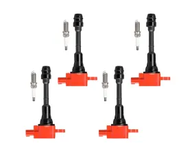 Aceon Set of 4 Red Aceon Sport Ignition Coil with Spark Plug Nissan Altima | Sentra | X-Trail 2.5L L4 2002-2013
