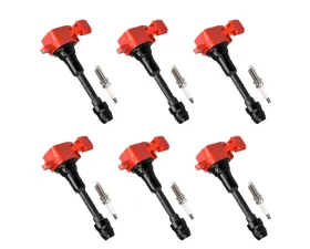 Aceon Set of 6 Red Aceon Sport Ignition Coil with Spark Plug Infiniti | Nissan | Suzuki 2001-2020