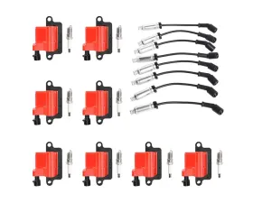 Aceon Set of 8 Red Aceon Sport Ignition Coil with Wire Set & Spark Plug Cadillac | Chevrolet | GMC | Hummer V8 1999-2006