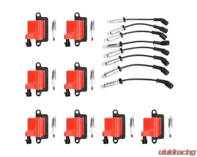 Aceon Set of 8 Red Aceon Sport Ignition Coil with Wire Set & Spark Plug Cadillac | Chevrolet | GMC | Hummer V8 1999-2006 - 7805-3508J-B2