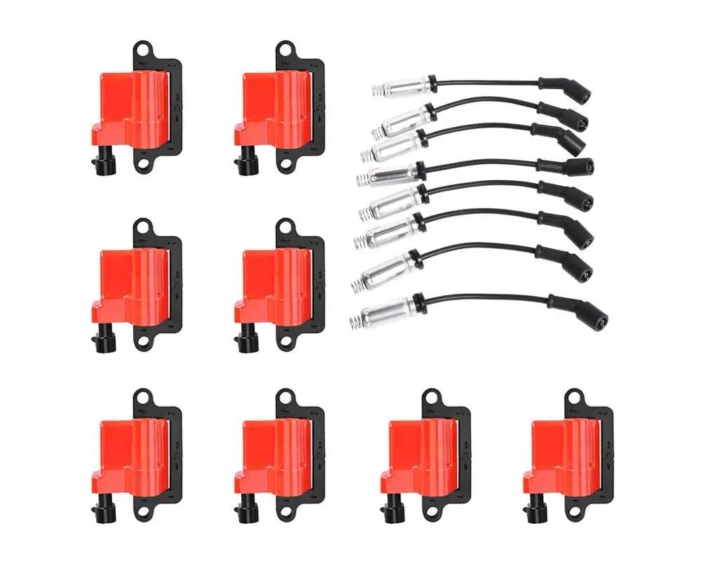 Aceon Set of 8 Red Aceon Sport Ignition Coil with Wire Set Cadillac | Chevrolet | GMC | Hummer V8 1999-2006 - 7805-3508J-B3