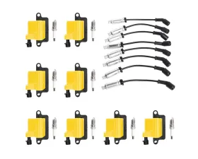 Aceon Set of 8 Yellow Heavy Duty Ignition Coil with Wire Set & Spark Plug Cadillac | Chevrolet | GMC | Hummer V8 1999-2006