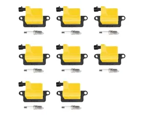 Aceon Set of 8 Yellow Heavy Duty Ignition Coil with Spark Plug Cadillac | Chevrolet | GMC | Hummer V8 1999-2006